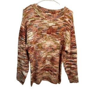 Peyton Primrose Women's Size Large Crewneck Sweater Multicolor Knit Orange Green